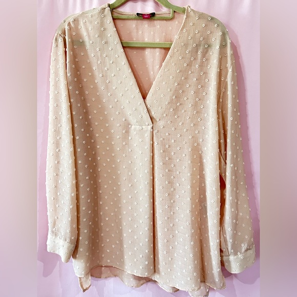 Vince Camuto Tops - Vince Camuto Sheer Textured V Neck Pullover Blouse- Sz Small